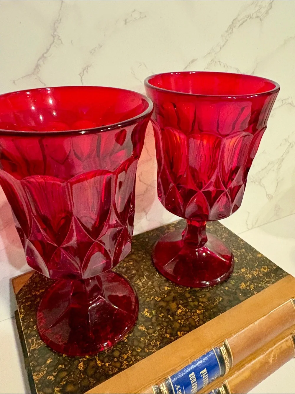 Pair of Vintage Noritake Perspective Red Goblets